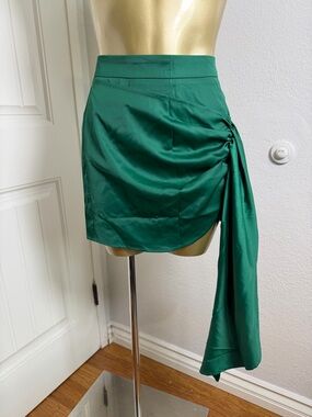 MICAS Green Asymmetrical Side-Tie Mini Skirt